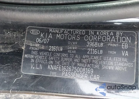 2007 Kia Spectra5 Sx from USA, damaged, VIN KNAFE162675008169